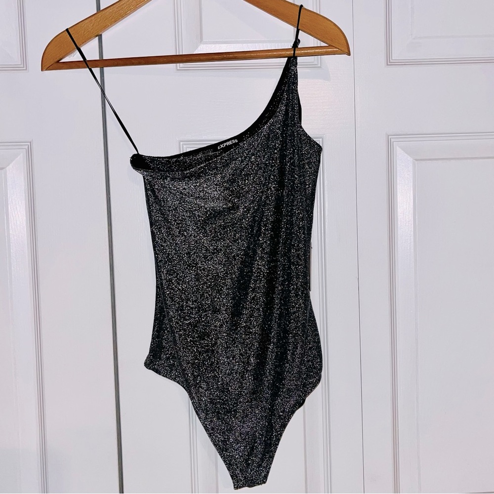 NWT, Express sparkly silver/metallic body suit. Size S.